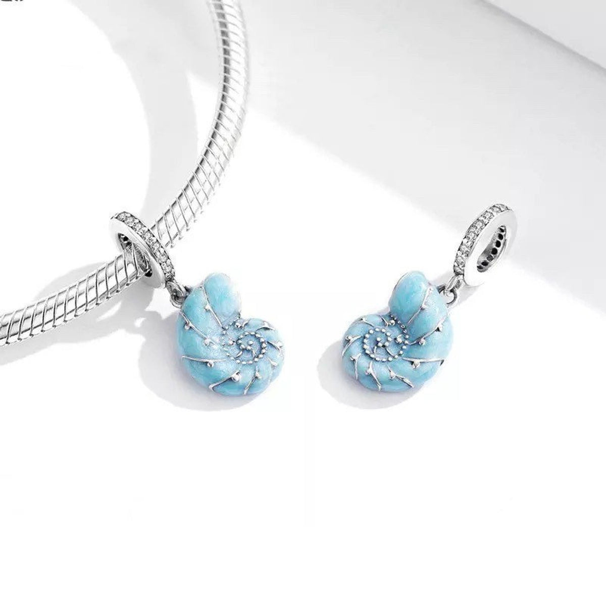 Blue Sea Snail Charm for Bracelet, S925 Sterling Silver