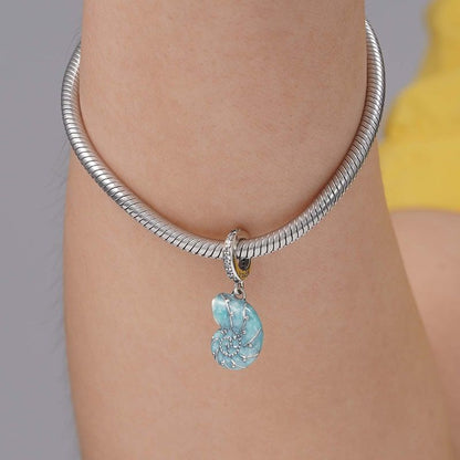 Blue Sea Snail Charm for Bracelet, S925 Sterling Silver
