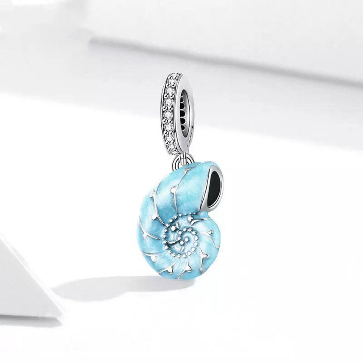 Blue Sea Snail Charm for Bracelet, S925 Sterling Silver