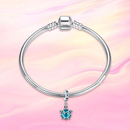 Blue Sea Turtle Sterling Silver Charm Hallmarked S925 for Charm Bracelet and Necklace