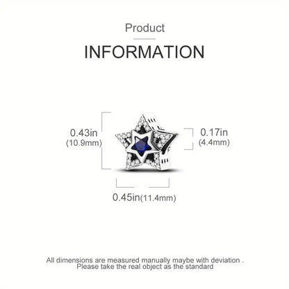 Blue Star Bead Sterling Silver Charm Hallmarked S925 for Charm Bracelet and Necklace