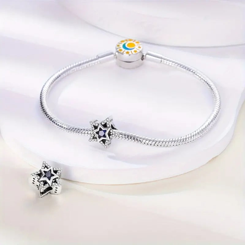 Blue Star Bead Sterling Silver Charm Hallmarked S925 for Charm Bracelet and Necklace