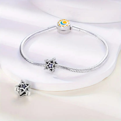 Blue Star Bead Sterling Silver Charm Hallmarked S925 for Charm Bracelet and Necklace