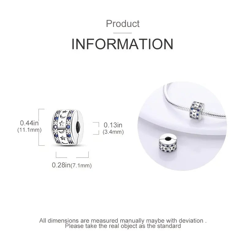 Blue Star and Moon Clip Sterling Silver Charm Hallmarked S925 for Charm Bracelet and Necklace