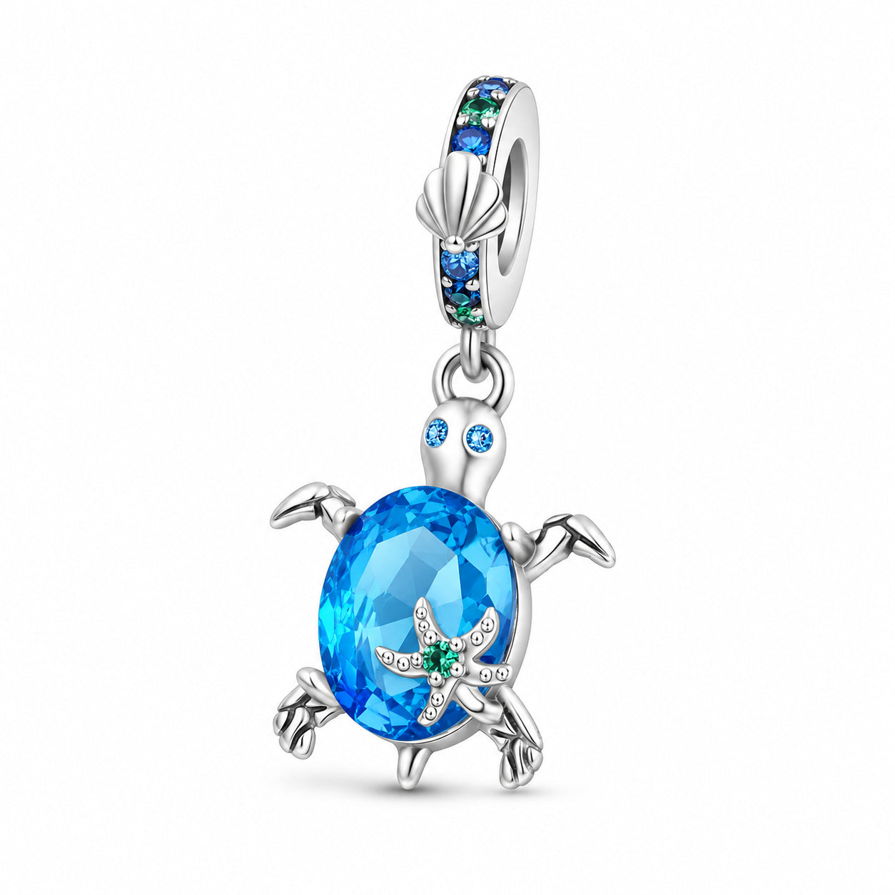 Blue Zircon Starfish and Turtle Pendant Charm Sterling Silver Charm Hallmarked S925 for Charm Bracelet and Necklace