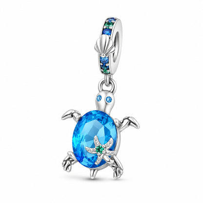 Blue Zircon Starfish and Turtle Pendant Charm Sterling Silver Charm Hallmarked S925 for Charm Bracelet and Necklace