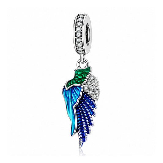 Blue Angel Wing Pendant Sterling Silver Charm Hallmarked S925 for Charm Bracelet and Necklace