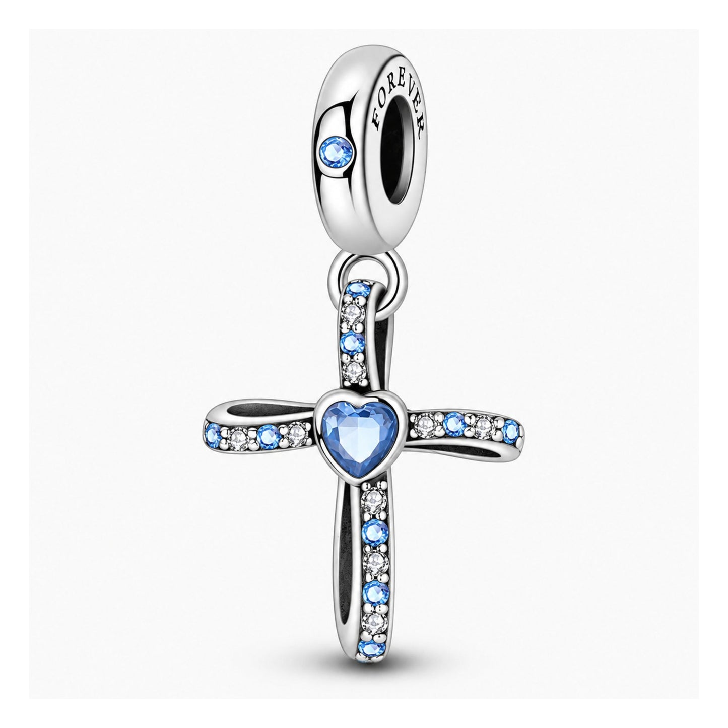 Blue Beaded Cross Sterling Silver Charm Hallmarked S925 for Charm Bracelet and Necklace