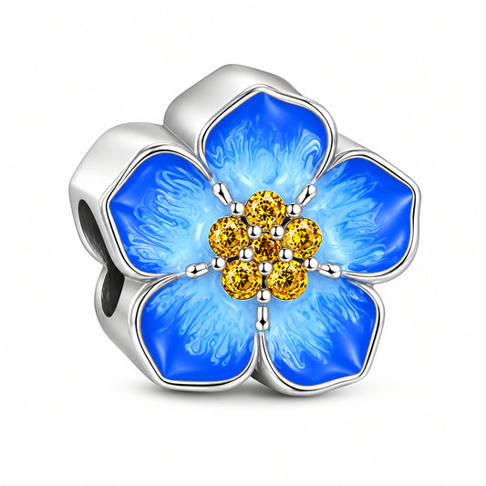 Blue Blossoms Flower Sterling Silver Charm Hallmarked S925 for Charm Bracelet and Necklace