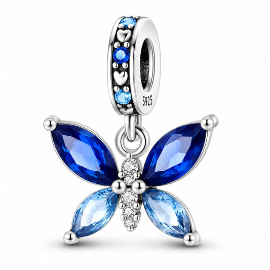 Blue Butterfly Sterling Silver Charm Hallmarked S925 for Charm Bracelet and Necklace