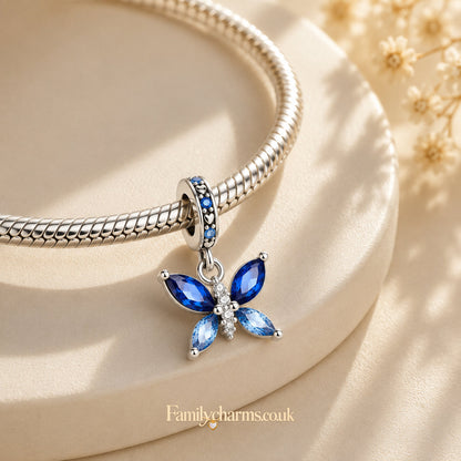 Blue Butterfly Sterling Silver Charm Hallmarked S925 for Charm Bracelet and Necklace