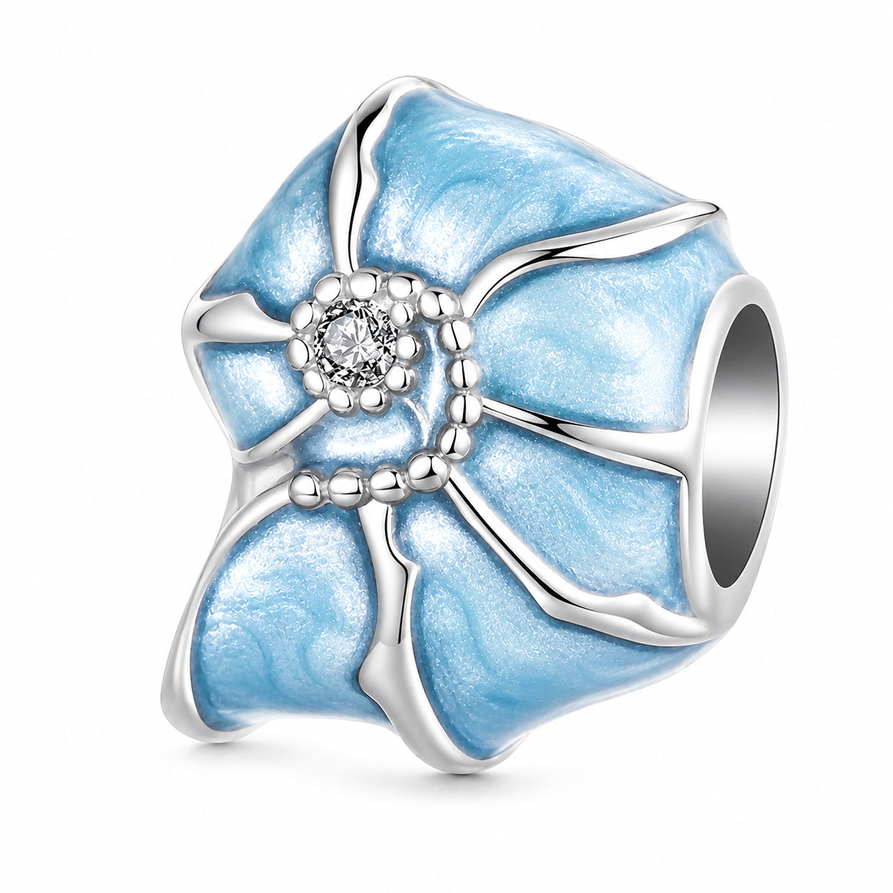 Blue Conch Seashell Bead Sterling Silver Charm Hallmarked S925 for Charm Bracelet and Necklace