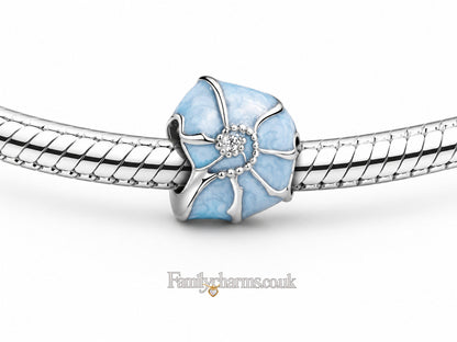 Blue Conch Seashell Bead Sterling Silver Charm Hallmarked S925 for Charm Bracelet and Necklace