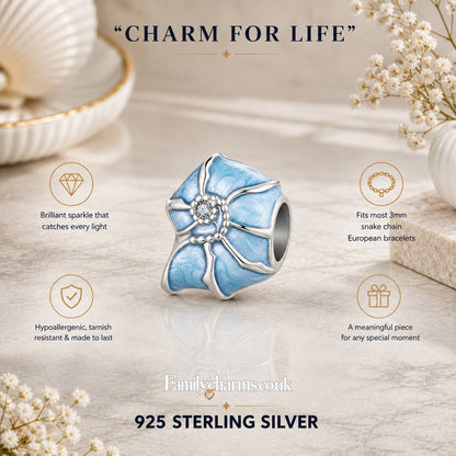 Blue Conch Seashell Bead Sterling Silver Charm Hallmarked S925 for Charm Bracelet and Necklace