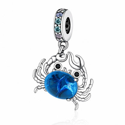 Blue Crab Dangle Pendant Sterling Silver Charm Hallmarked S925 for Charm Bracelet and Necklace