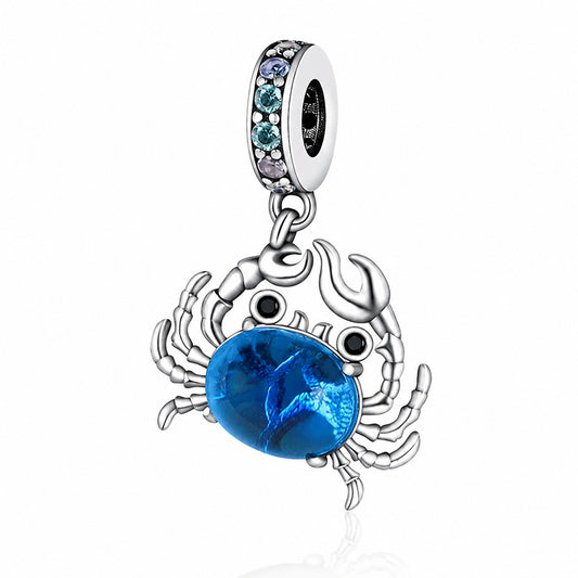 Blue Crab Dangle Pendant Sterling Silver Charm Hallmarked S925 for Charm Bracelet and Necklace