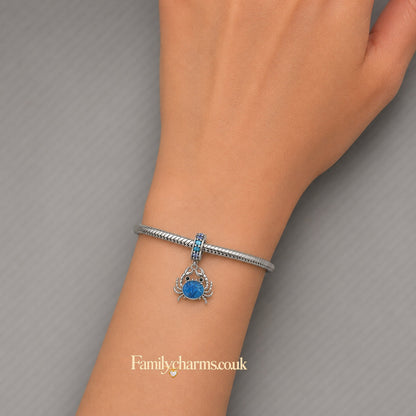 Blue Crab Dangle Pendant Sterling Silver Charm Hallmarked S925 for Charm Bracelet and Necklace
