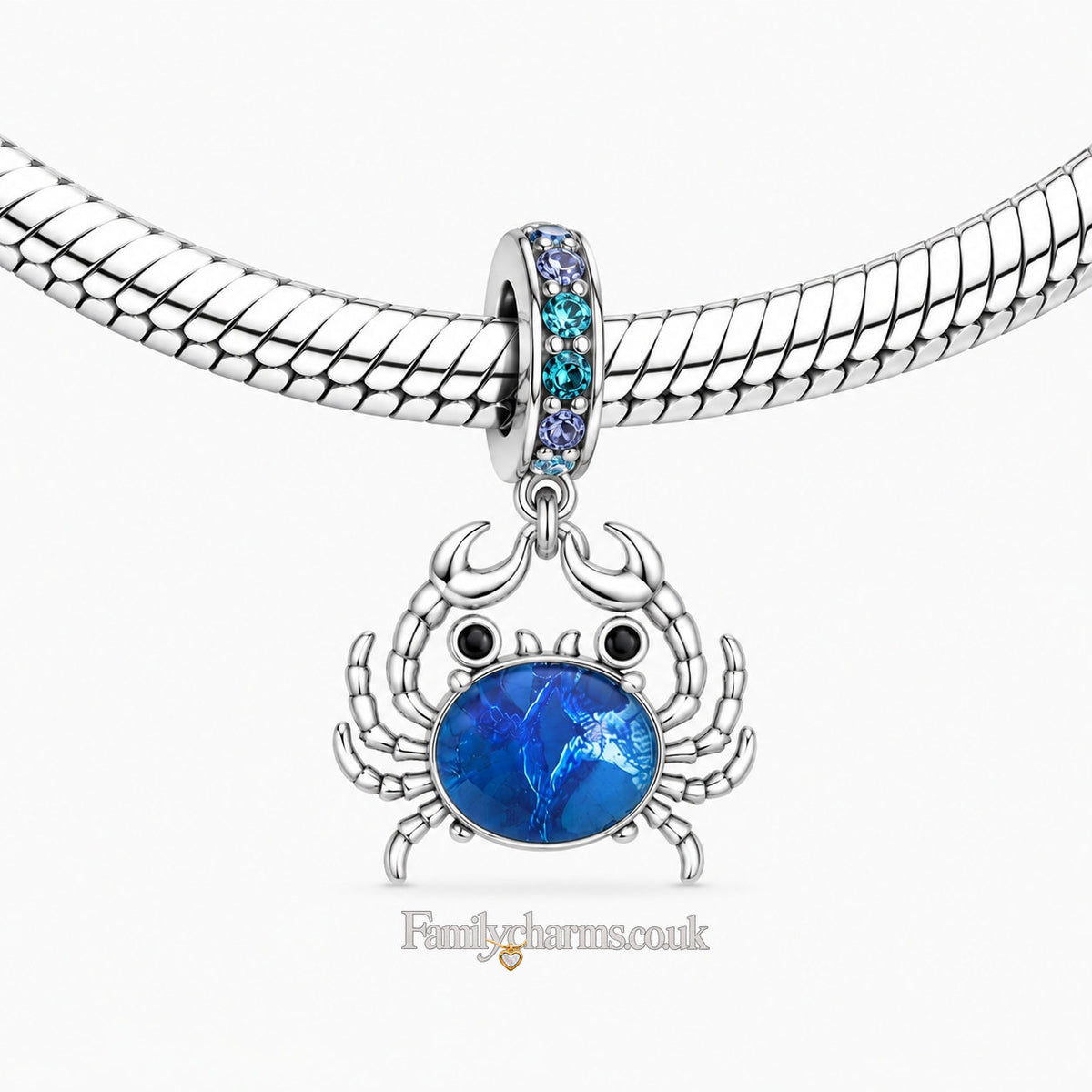 Blue Crab Dangle Pendant Sterling Silver Charm Hallmarked S925 for Charm Bracelet and Necklace