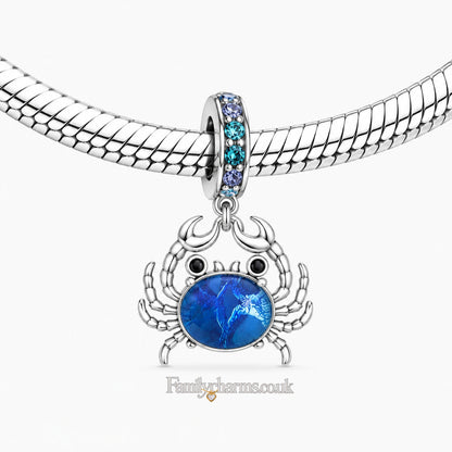 Blue Crab Dangle Pendant Sterling Silver Charm Hallmarked S925 for Charm Bracelet and Necklace