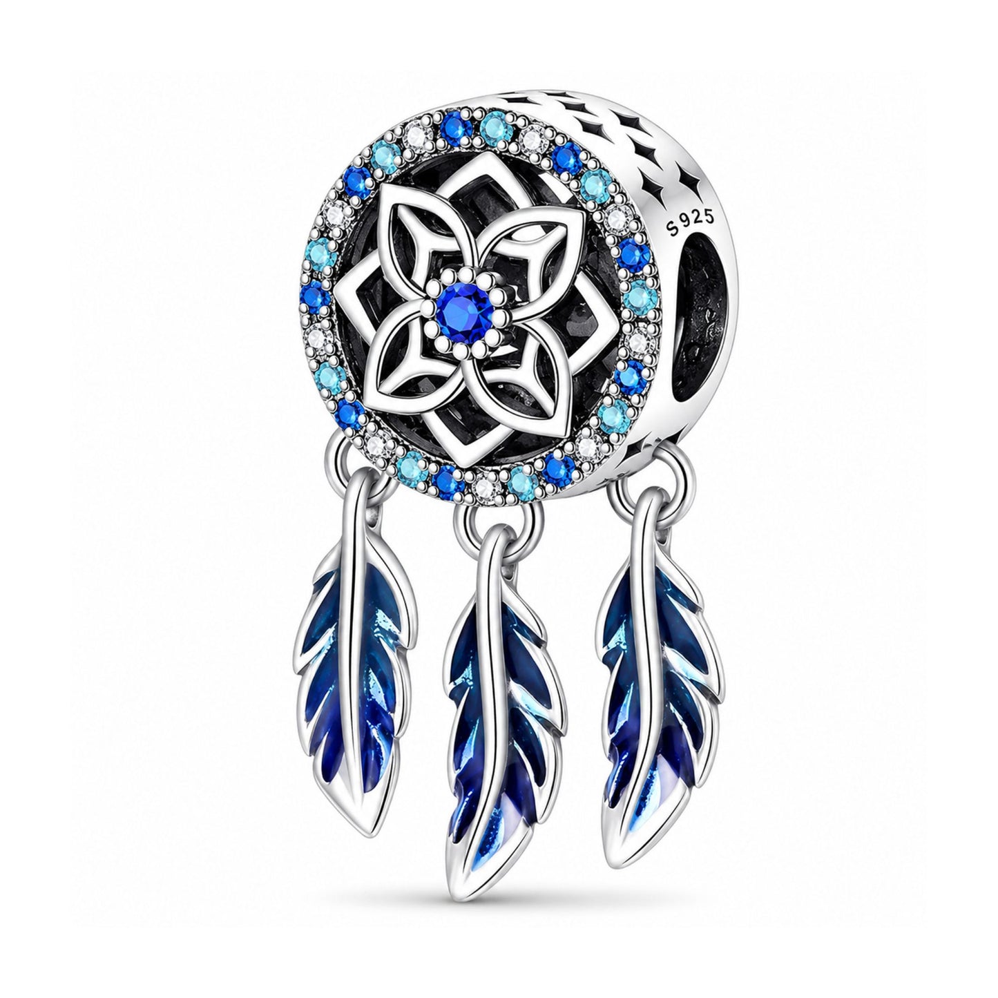 Blue Dreamcatcher Sterling Silver Charm Hallmarked S925 for Charm Bracelet and Necklace