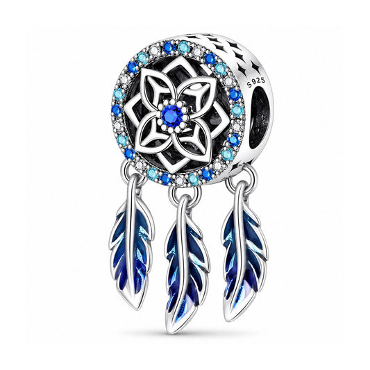 Blue Dreamcatcher Sterling Silver Charm Hallmarked S925 for Charm Bracelet and Necklace