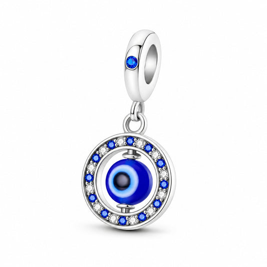 Rotating Blue Evil Eye Charm Sterling Silver Charm Hallmarked S925 for Charm Bracelet and Necklace