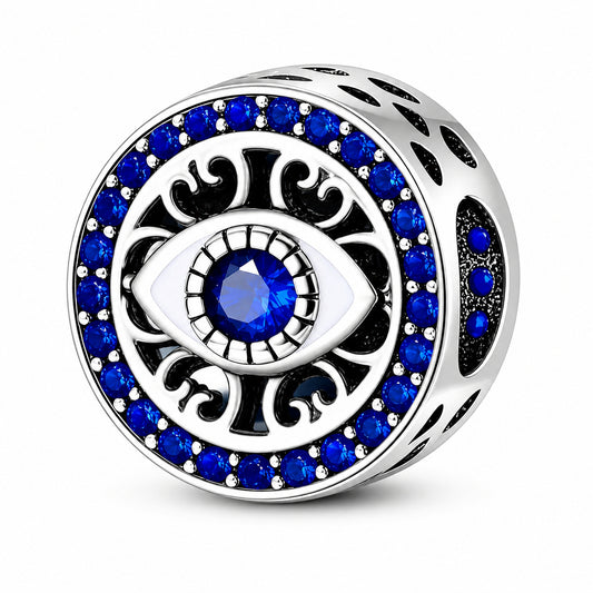 Blue Evil Eye Bead Sterling Silver Charm Hallmarked S925 for Charm Bracelet and Necklace