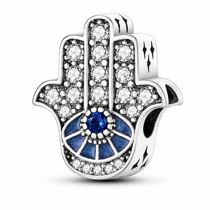 Blue Hamsa Hand Sterling Silver Charm Hallmarked S925 for Charm Bracelet and Necklace
