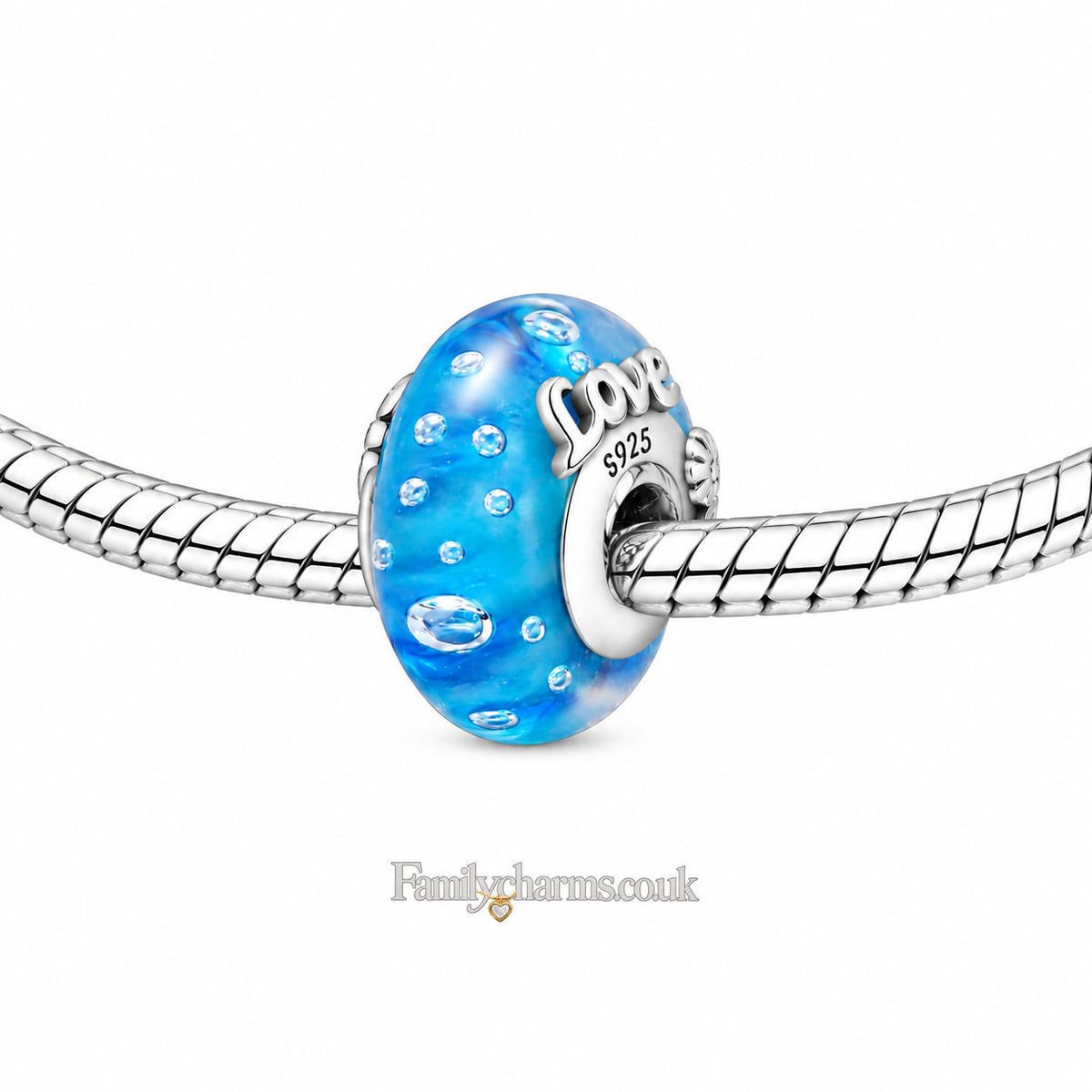 Blue Love Murano Glass Charm Hallmarked S925 for Charm Bracelet and Necklace