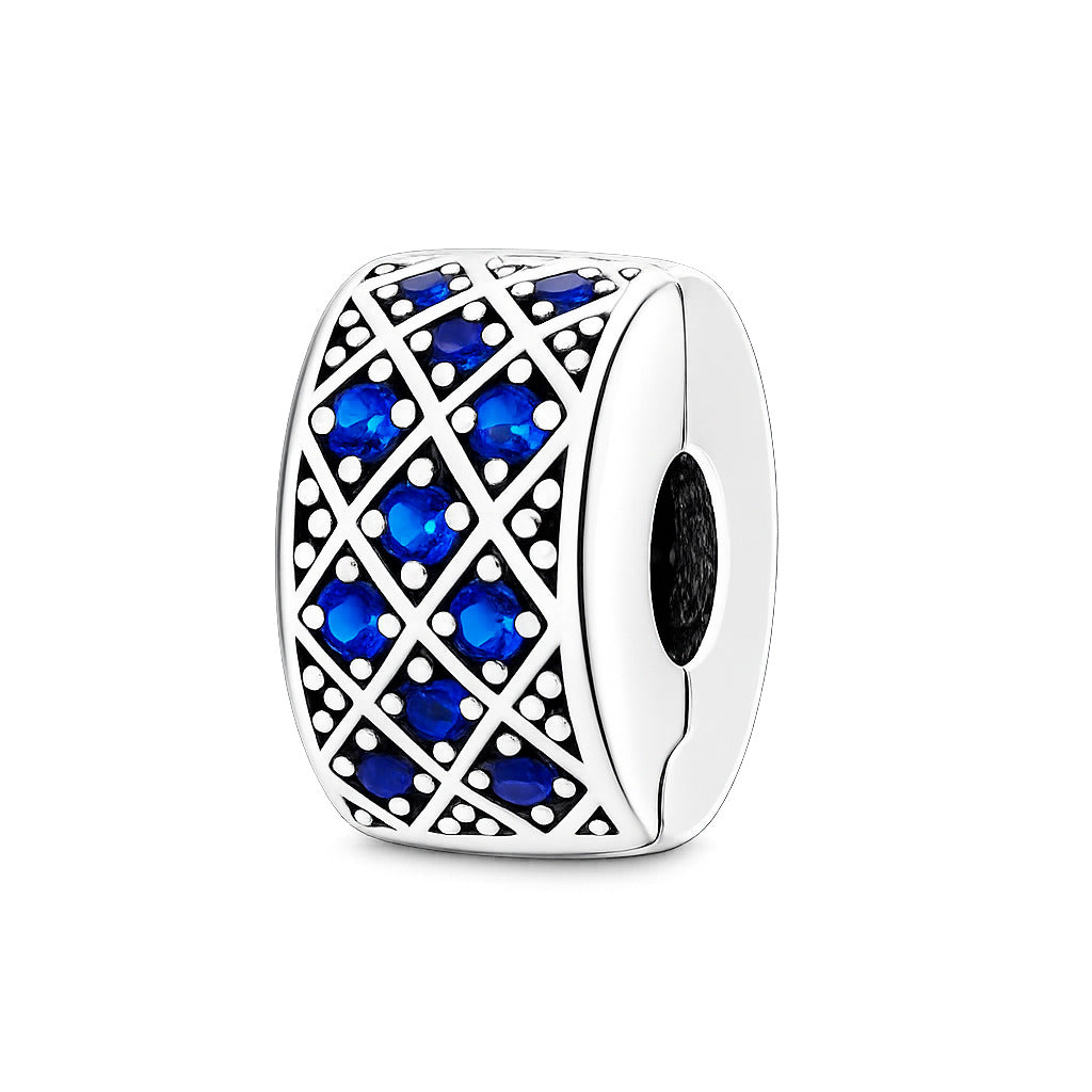 Blue Pave Clip Sterling Silver Charm Hallmarked S925 for Charm Bracelet and Necklace