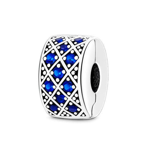 Blue Pave Clip Sterling Silver Charm Hallmarked S925 for Charm Bracelet and Necklace