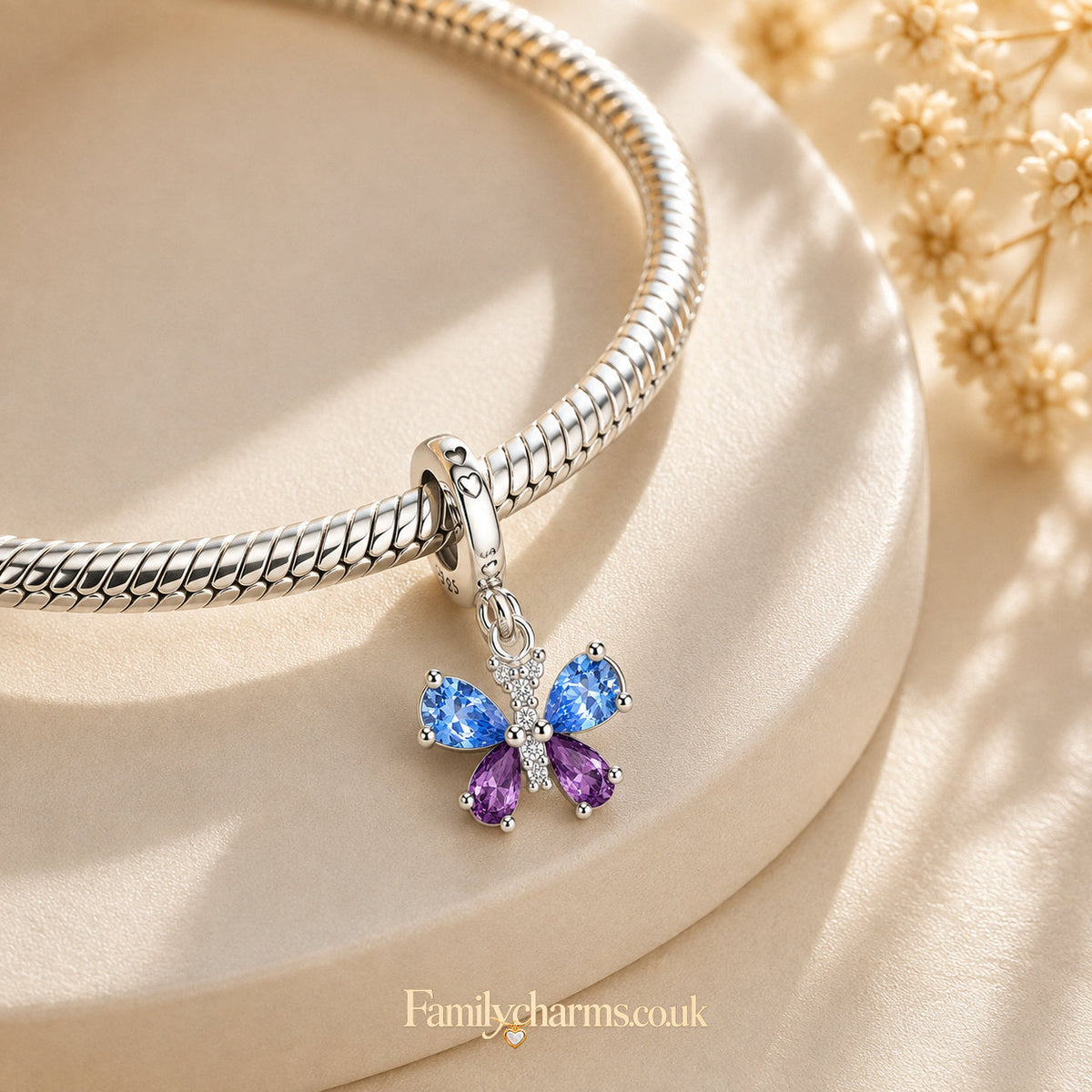 Blue Purple Butterfly Charm Sterling Silver Charm Hallmarked S925 for Charm Bracelet and Necklace