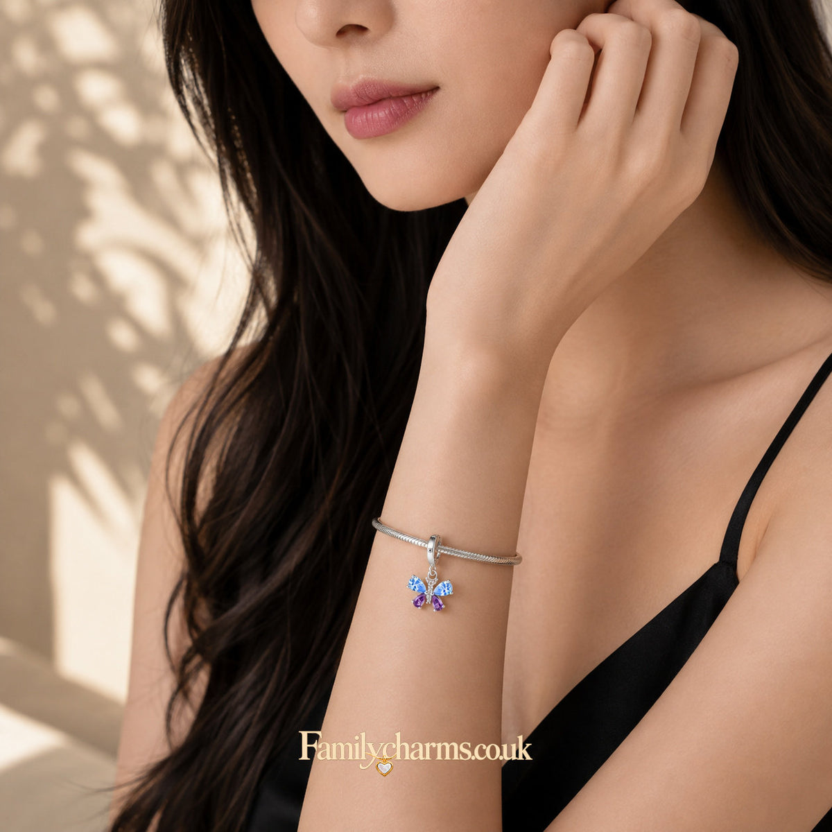 Blue Purple Butterfly Charm Sterling Silver Charm Hallmarked S925 for Charm Bracelet and Necklace