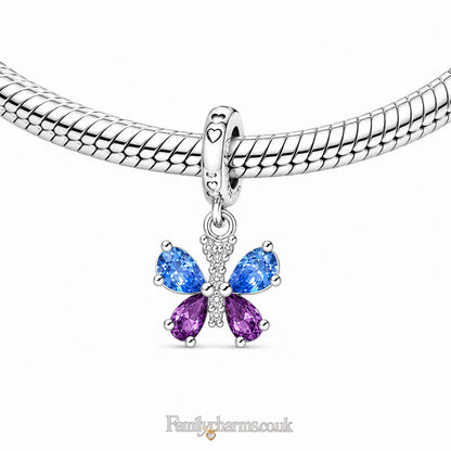Blue Purple Butterfly Charm Sterling Silver Charm Hallmarked S925 for Charm Bracelet and Necklace