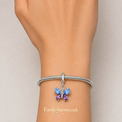 Blue Purple Butterfly Charm Sterling Silver Charm Hallmarked S925 for Charm Bracelet and Necklace