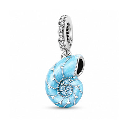 Blue Sea Snail Charm for Bracelet, S925 Sterling Silver