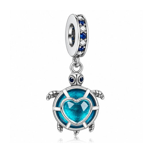 Blue Sea Turtle Sterling Silver Charm Hallmarked S925 for Charm Bracelet and Necklace