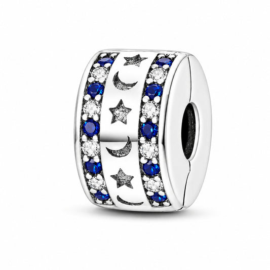 Blue Star and Moon Clip Sterling Silver Charm Hallmarked S925 for Charm Bracelet and Necklace