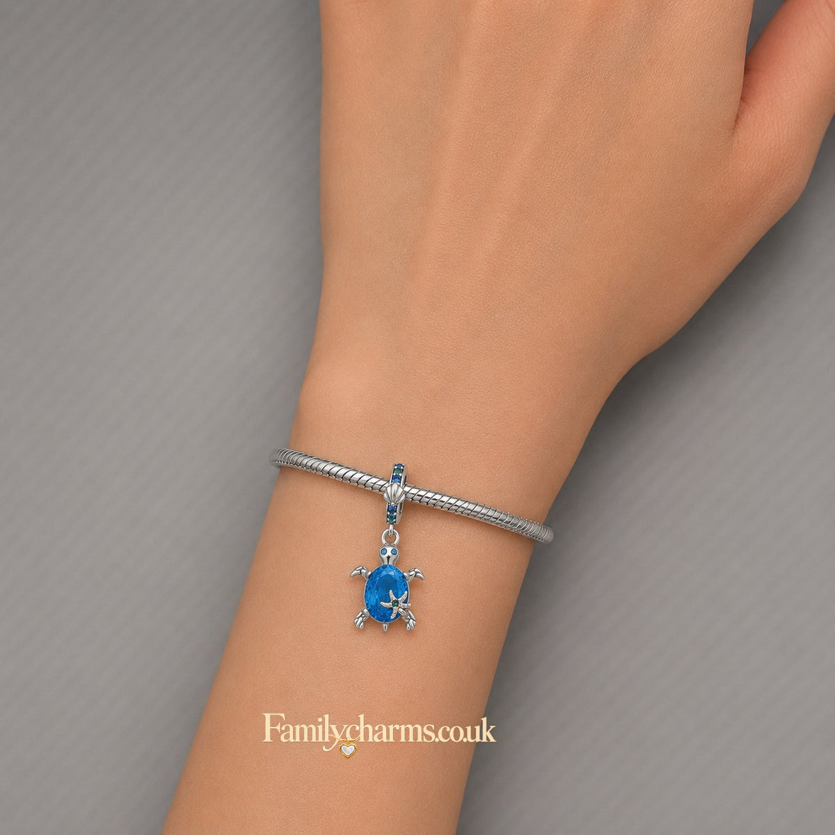 Blue Zircon Starfish and Turtle Pendant Charm Sterling Silver Charm Hallmarked S925 for Charm Bracelet and Necklace