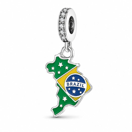 Brazil Flag Charm Sterling Silver Charm Hallmarked S925 for Charm Bracelet and Necklace