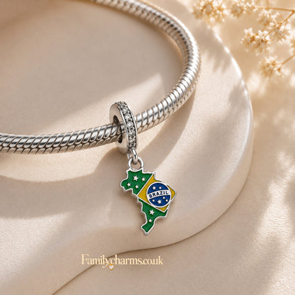 Brazil Flag Charm Sterling Silver Charm Hallmarked S925 for Charm Bracelet and Necklace