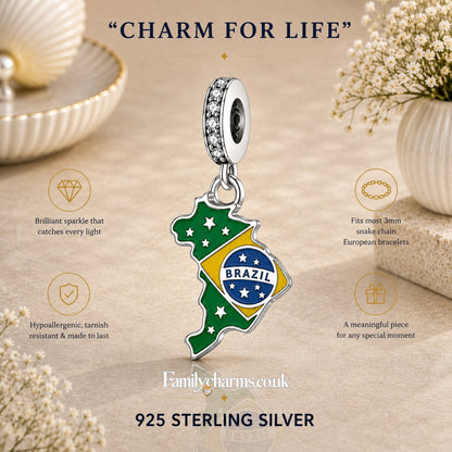 Brazil Flag Charm Sterling Silver Charm Hallmarked S925 for Charm Bracelet and Necklace
