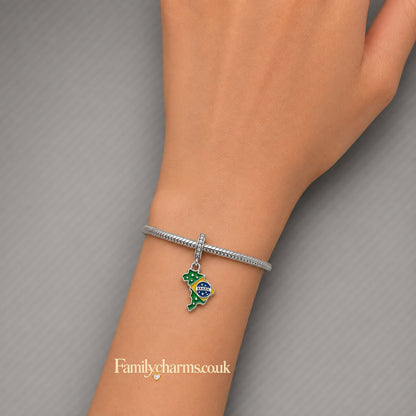 Brazil Flag Charm Sterling Silver Charm Hallmarked S925 for Charm Bracelet and Necklace