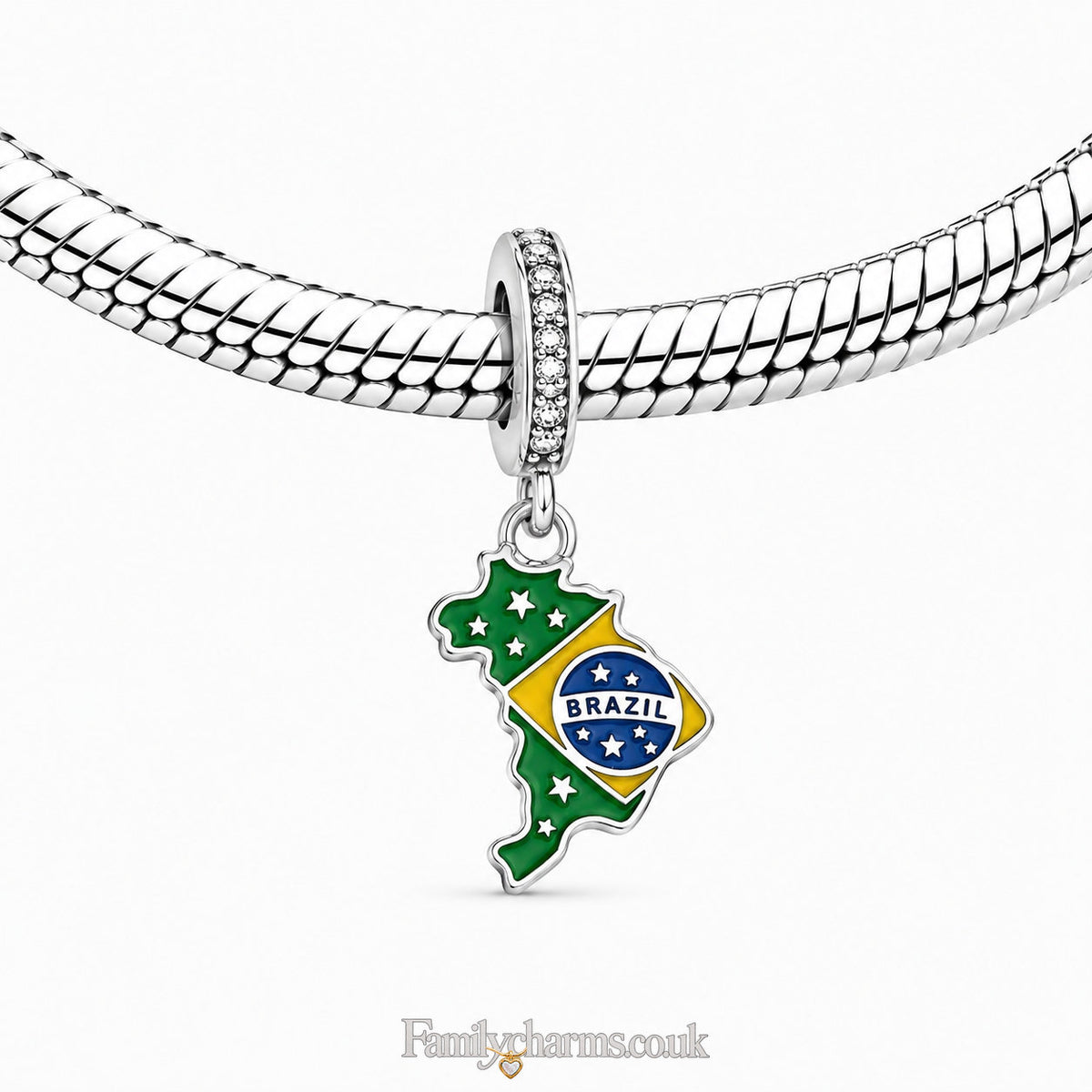 Brazil Flag Charm Sterling Silver Charm Hallmarked S925 for Charm Bracelet and Necklace
