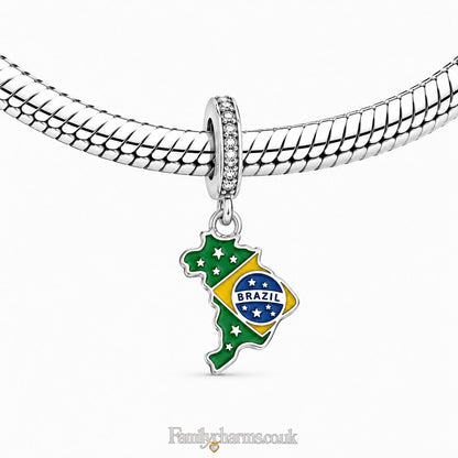 Brazil Flag Charm Sterling Silver Charm Hallmarked S925 for Charm Bracelet and Necklace