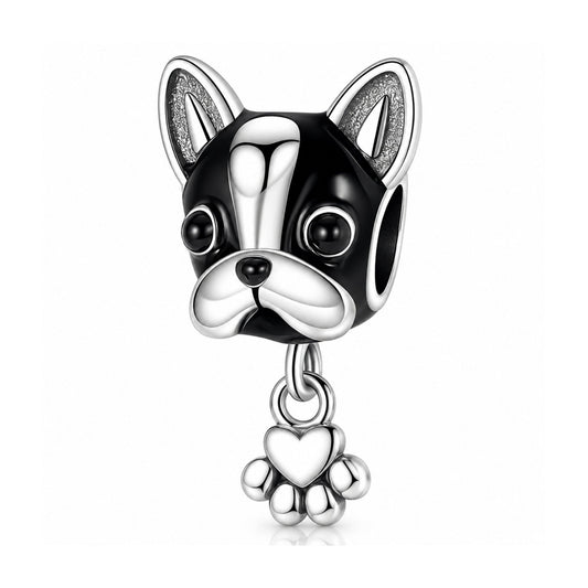 Bulldog and Paw Charm Sterling Silver Charm Hallmarked S925 for Charm Bracelet and Necklace