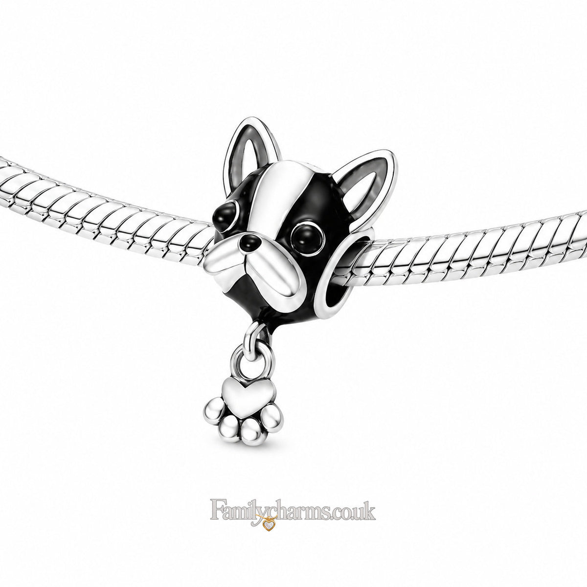 Bulldog and Paw Charm Sterling Silver Charm Hallmarked S925 for Charm Bracelet and Necklace