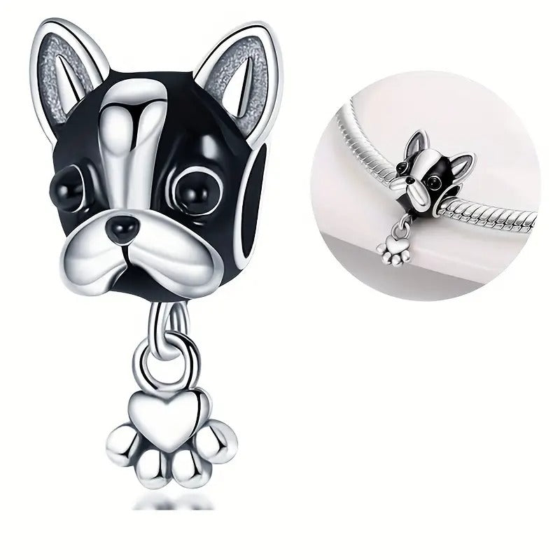 Bulldog and Paw Charm Sterling Silver Charm Hallmarked S925 for Charm Bracelet and Necklace