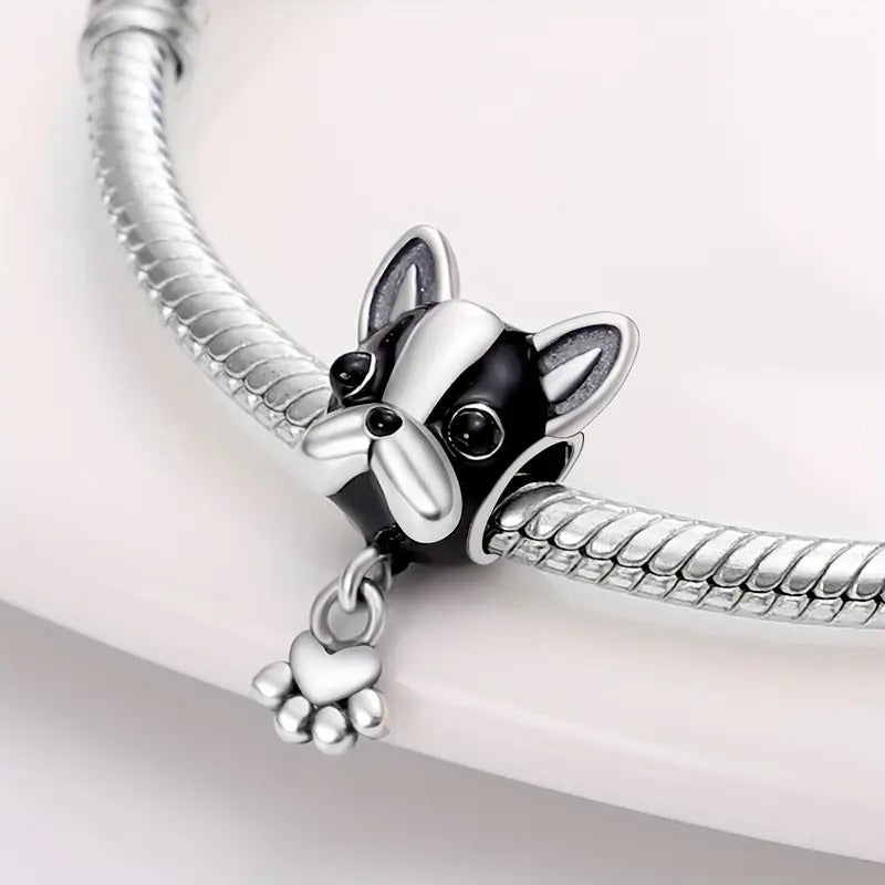 Bulldog and Paw Charm Sterling Silver Charm Hallmarked S925 for Charm Bracelet and Necklace