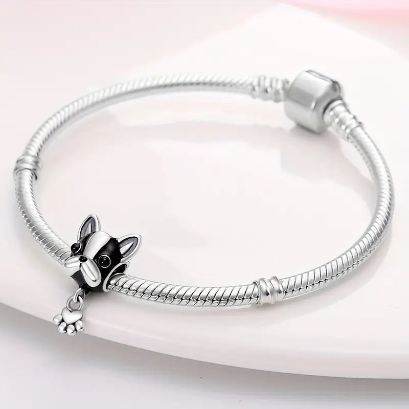 Bulldog and Paw Charm Sterling Silver Charm Hallmarked S925 for Charm Bracelet and Necklace